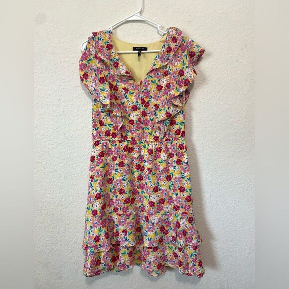 BCBG Paris Spring Floral Ruffle Yellow, White, Red & Pink  Mini Dress - Picture 2 of 9